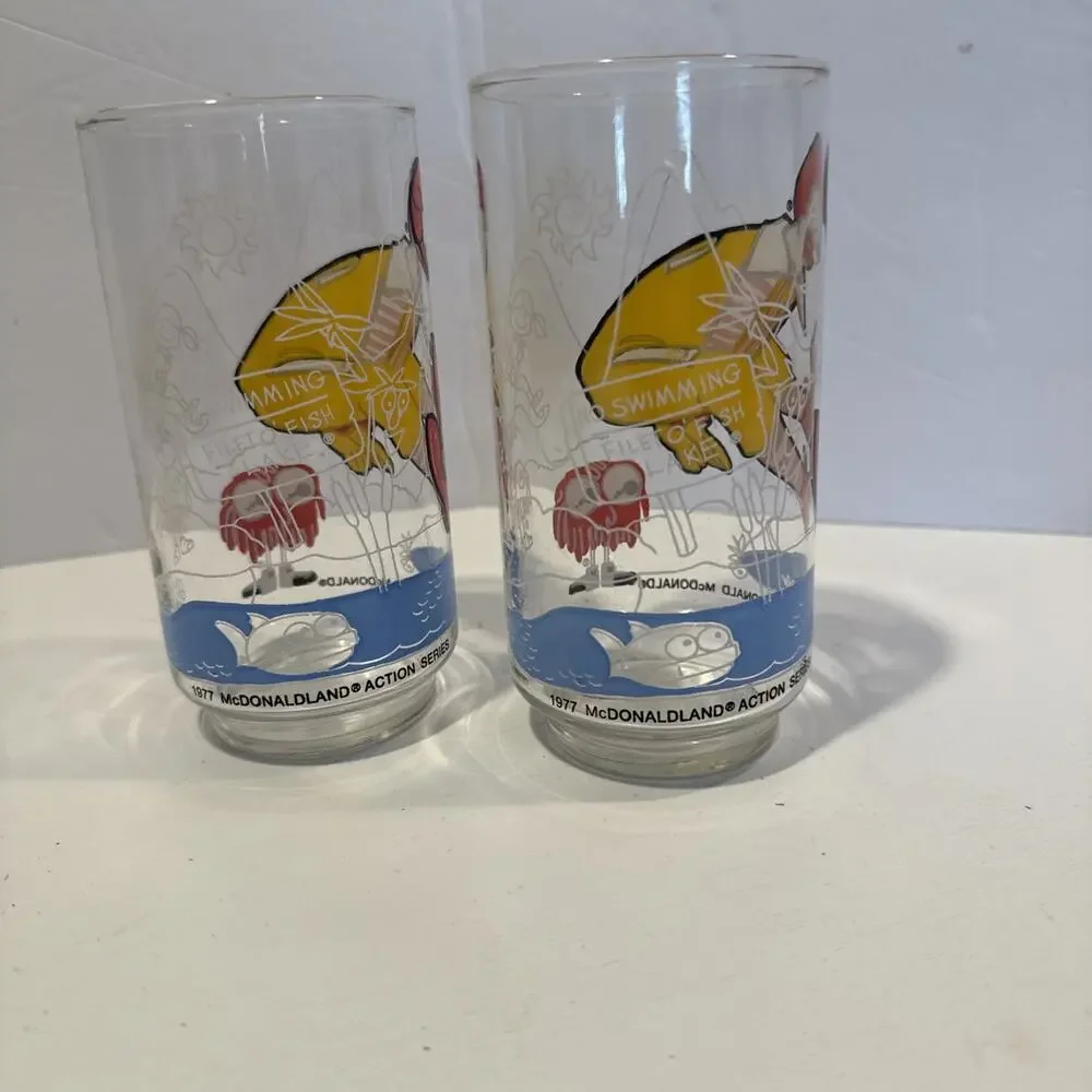 1977 McDonaldland Ronald McDonald Glass Set of 2 Vintage McDonalds